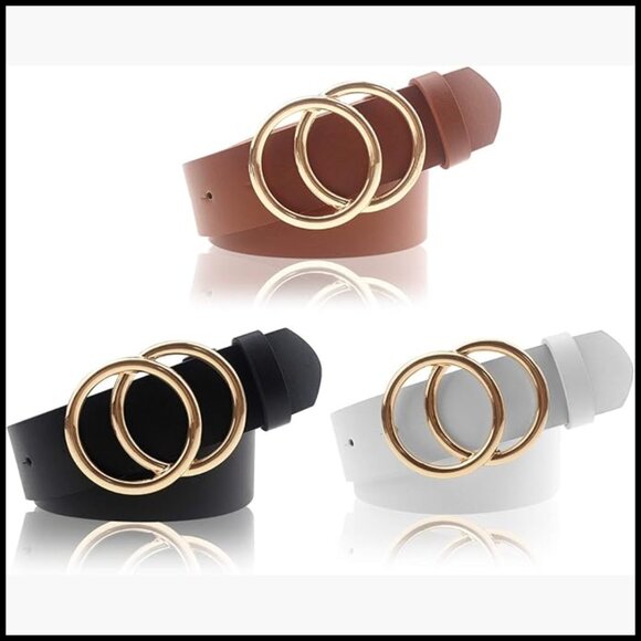 Women\'s PU Leather Belt Double O Ring Soft Faux Leather Waist Belt main image 4